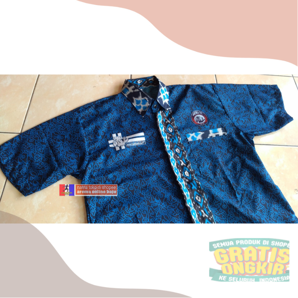 BAJU KEMEJA BATIK AREMA TERBARU BIRU aremafashion online bajupakaian pria lainnya