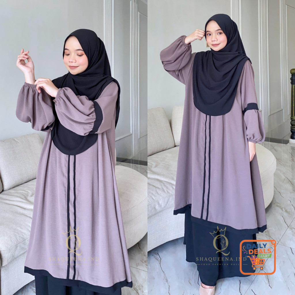 DailyDeals- Oneset Tunik Rok Malaya Setelan Rok Syar’i Jumbo Gamis kombinasi simple - Shaqueena.ind