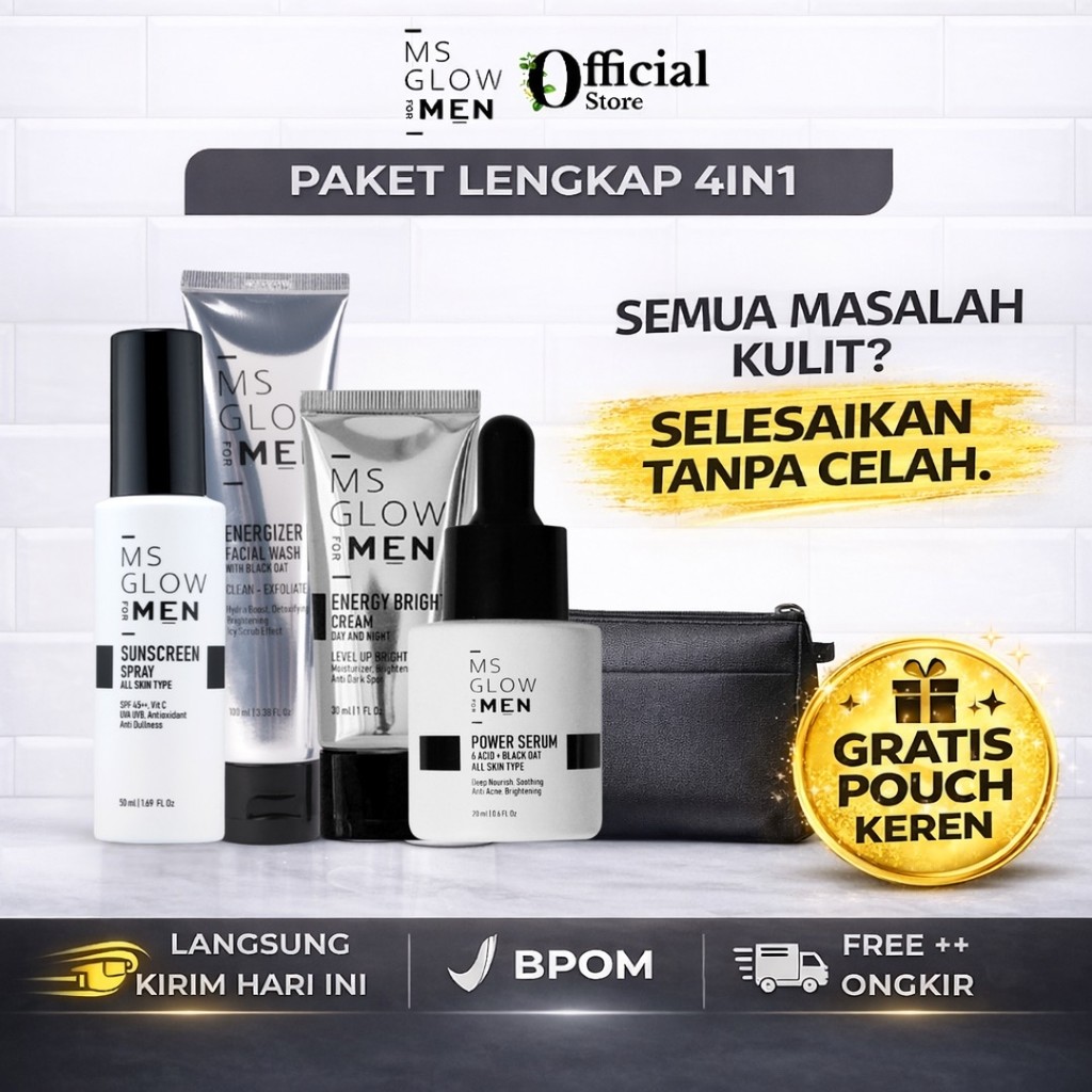 MS Glow Men Paket Lengkap 4in1 Official BPOM Perawatan Wajah Pria Jerawat dan Sinar Matahari Ms Glow