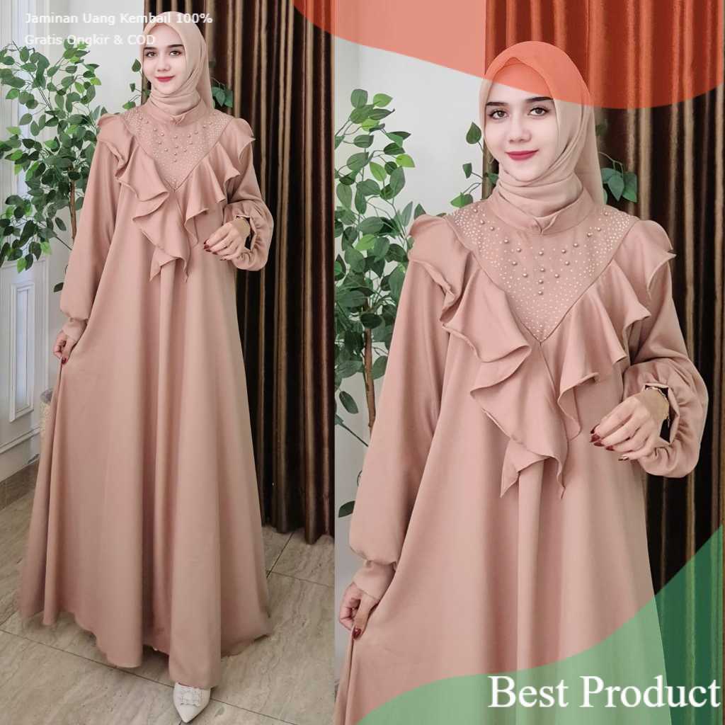 Gamis Wanita Dada Rumbai Rempel Terbaru Cocok Untuk Lebaran Dengan  Mote Payet Swarosky Mewah Elegan