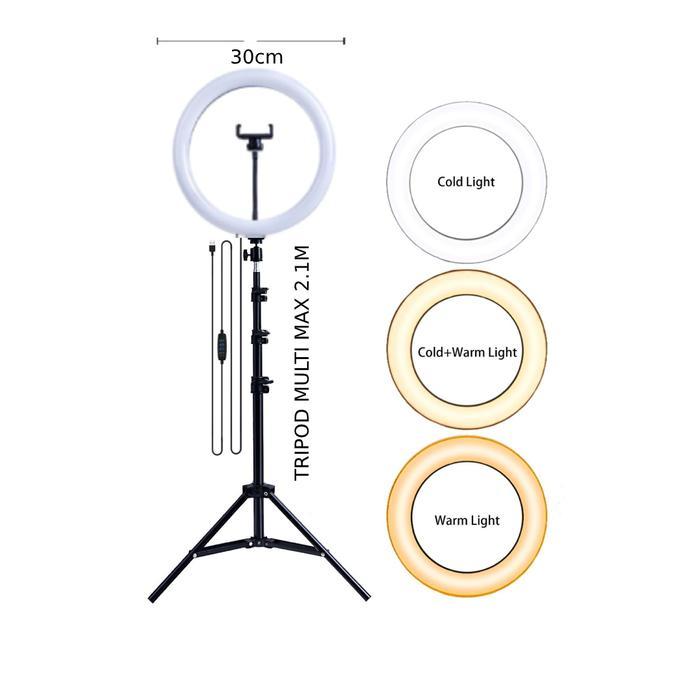 Paket Komplit Ringlight 30cm + Tripod 2,1 Meter Aksesoris Holder - PAKET 30CM+MULTI POD