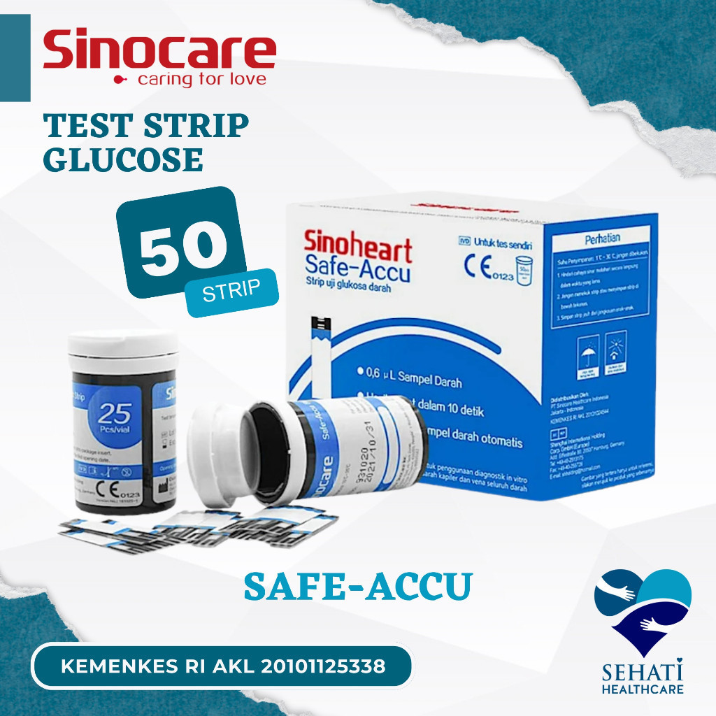 Sinocare Strip Cek Gula Darah Safe-Accu Test Uji Glucose Refill Isi 50 Sinoheart Medis Kesehatan