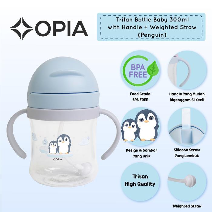 Opia Tritan Baby 300ml - Penguin Weighted Straw Bottle with Handle