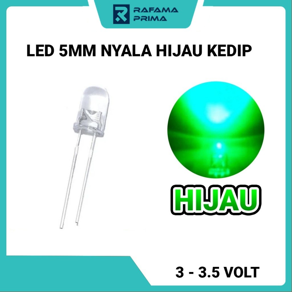 Lampu Led 5mm Nyala Kedip Hijau - 1 Warna