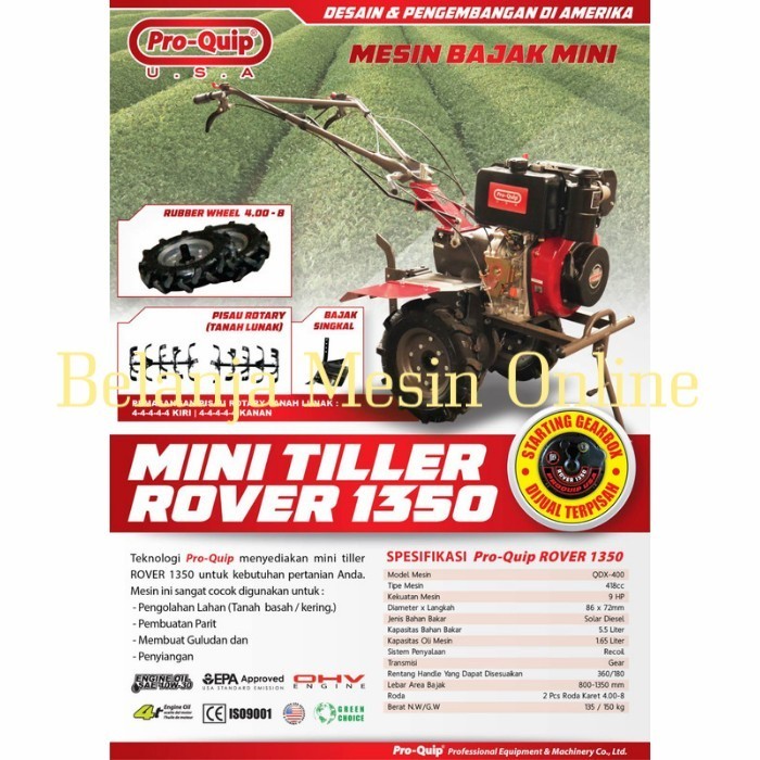 PROMO BIG SALE Mesin Traktor diesel Bajak Sawah/Mini Tiller Pro-Quip Rover 1350