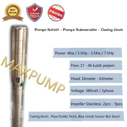 Pompa Air Pompa Submersible Untuk Sumur Dalam 6 inch 7.5 hp Pompa Satelit Pompa Celup