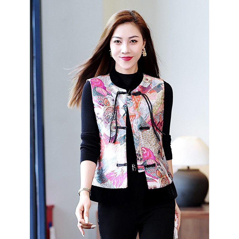 Rompi pendek wanita Jaket rompi gaya Tiongkok