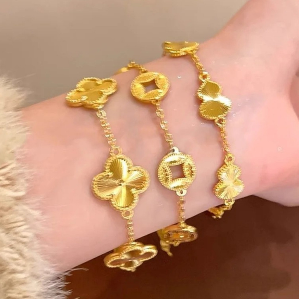Gelang Emas Wanita Gelang Clover Emas, Gelang Titanium Asli Harga Terterjangkau