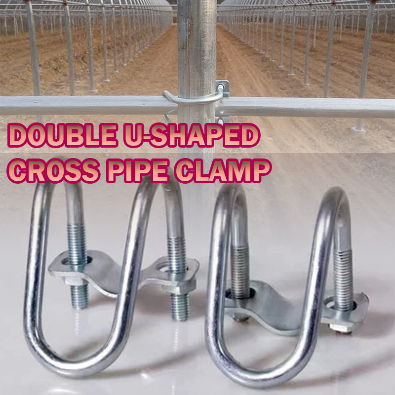 2PCS Gesper Silang Berbentuk U/Klem Pipa Plat Besi Klem Seng/Klem Pipa Silang Berbentuk U Ganda