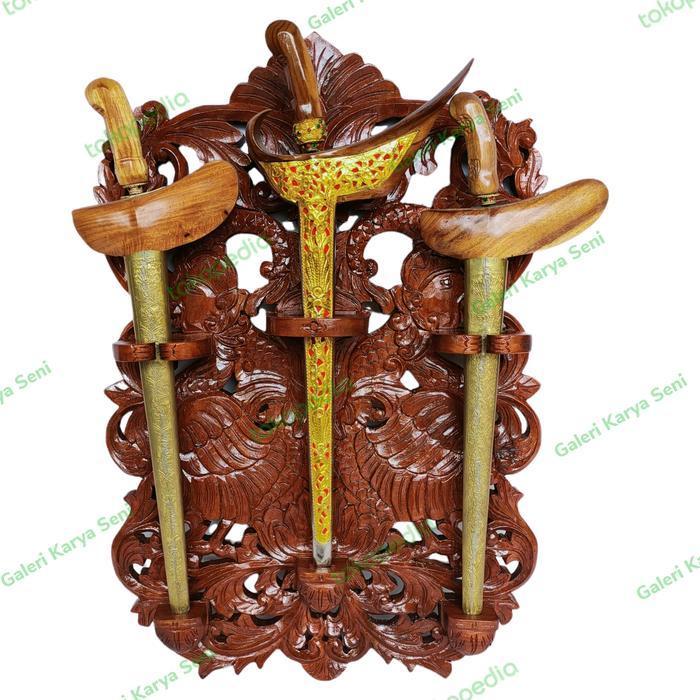 Blawong Keris Isi 3 Ukiran Garuda Wisnu Kencana KayuJati Plitur Coklat