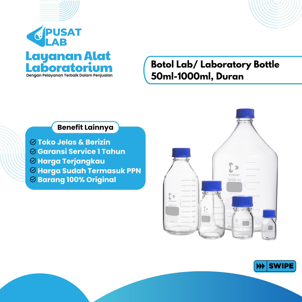 Botol Lab/ Botol Sampel Borosilicate 50ml-1000ml, Duran