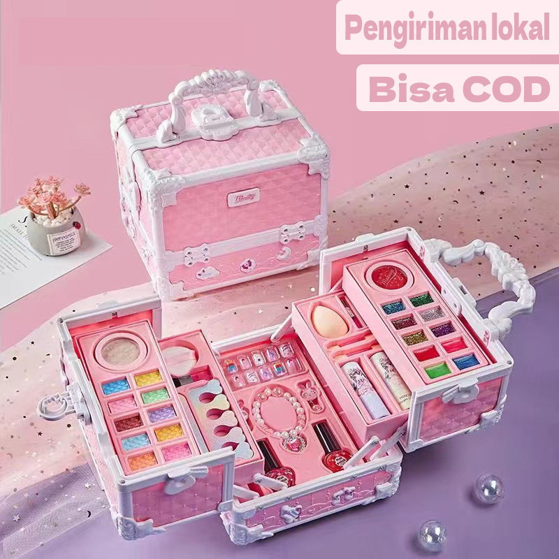 100% Asli Mainan Kosmetik Children Pretend Plays Mainan rias anak-anak Princess Make Up Kit Set Main
