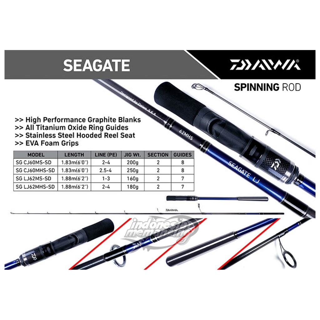 Joran DAIWA SEAGATE LJ || 62MHS 62MS || PE 1-3 PE 2-4 || Light Jigging || Dasaran | Laut || Bergaran