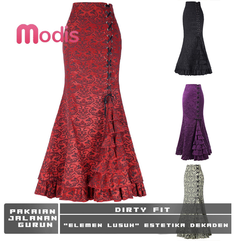 MODIS Rok Hotgirl Gothic Court vintage jacquard tunik tunik fishtail skirt slim slim pinggul rok pan