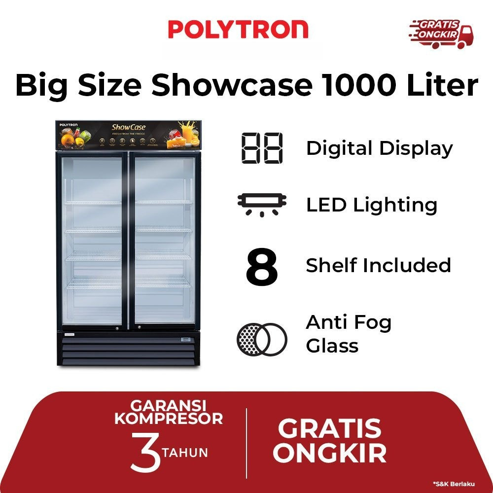Polytron Showcase 2 Pintu 1000 Liter 4 Rak Chiller Cooler Display Minuman Tanpa Bunga Es SCN 1020