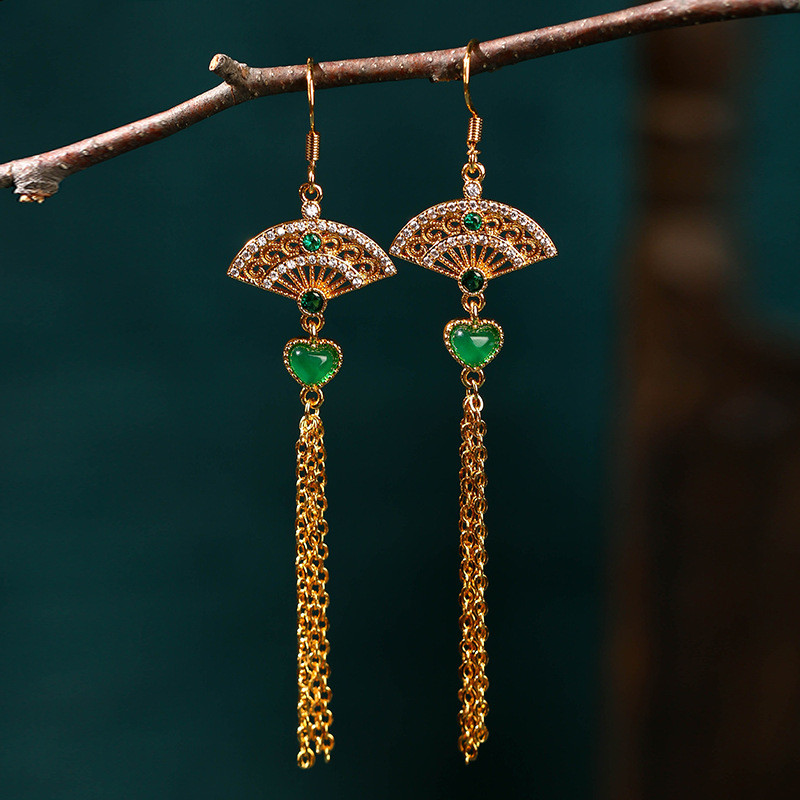 Chinese-style New Chinese Fan Long Tassel Earrings for Women