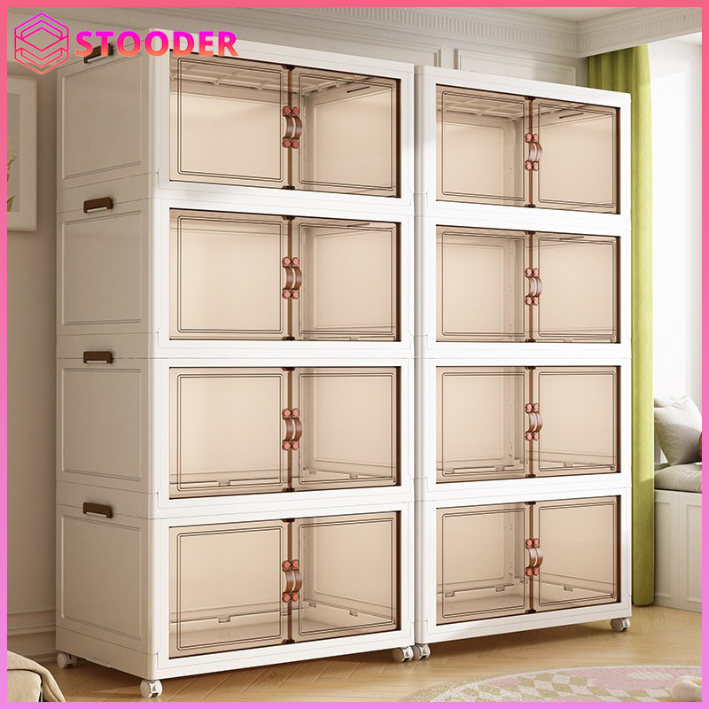 STOODER - Lemari Lipat Plastik 40-80cm Susun Portable + Roda | Rak Serbaguna Muat Banyak