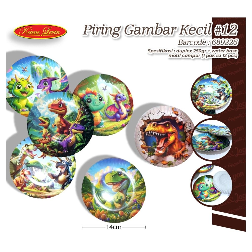 Piring Gambar Dinosaurus isi 12 Kertas Kecil Makan Kue Sekali Pakai Pesta Ultah Ulang Tahun Anak