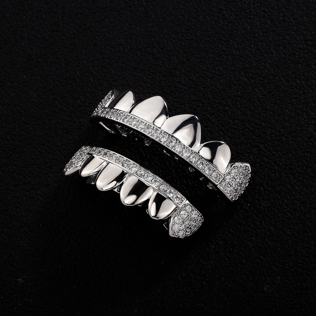 Kawat gigi emas hip-hop, gigi zirkon berlapis emas, kawat gigi, gigi pria dan wanita.