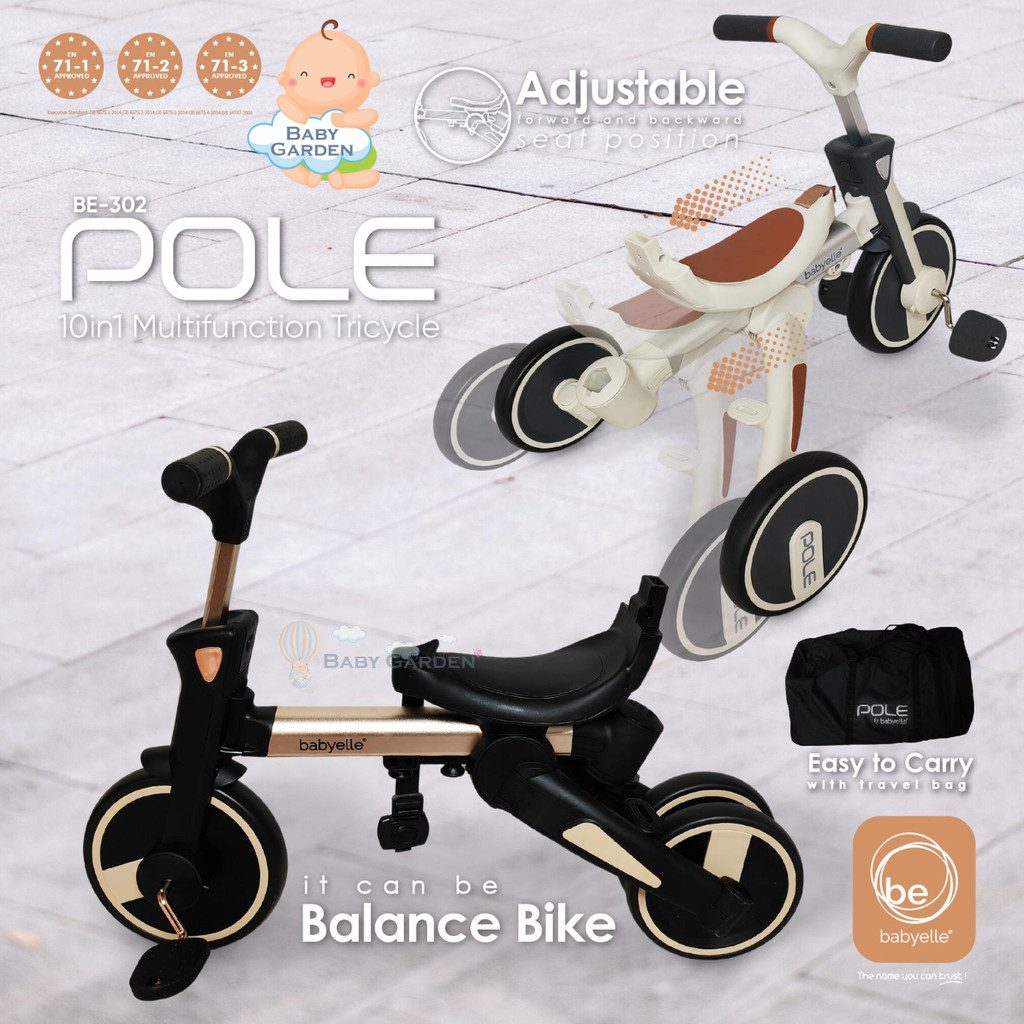 Babyelle 10in1 BE 302 Pole Ride On Tricycle Sepeda roda tiga