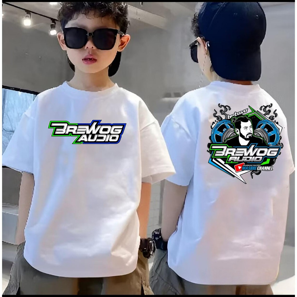 Kaos Sound System BREWOG AUDIO Biru Baju Kaos Pria Warna Putih Kaos Anak AW-07
