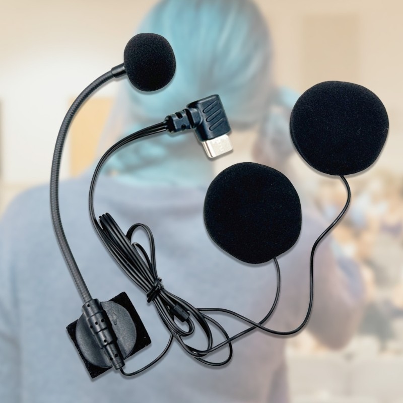 1 Set Earpiece Helm Sepeda Motor Tipe C Helm Setengah Tertutup Mikrofon Headset