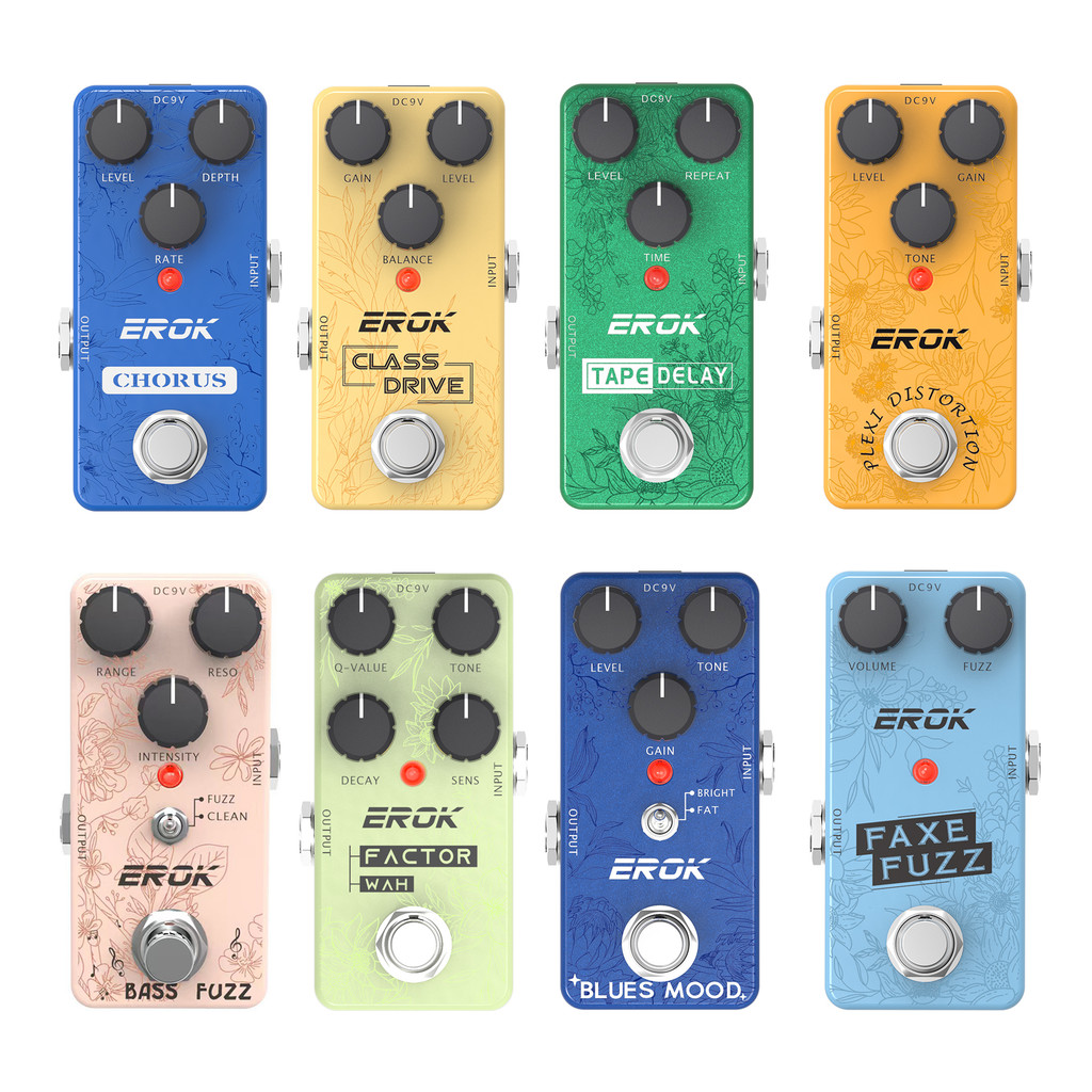EROKGuitar Pedals Super Effects Pedals Tape Delay, Wah, Chorus, stortion & More – Class DriveBass Fu