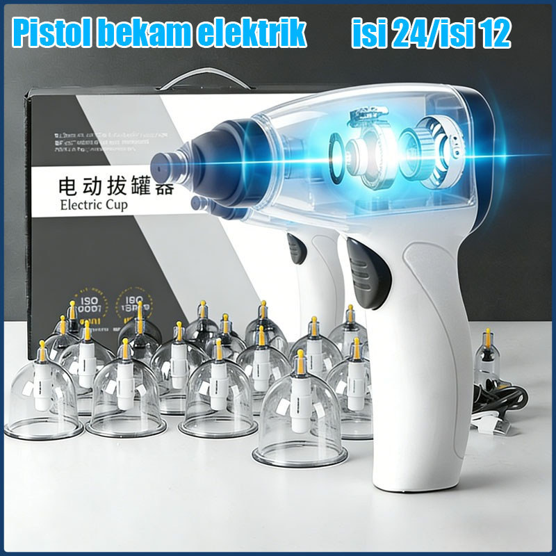 isi 24/isi 12 Pompa Bekam Electrik  (24/12pcs cup Set) Hijamah Pompa bekam elektrik dengan 24/12 kop