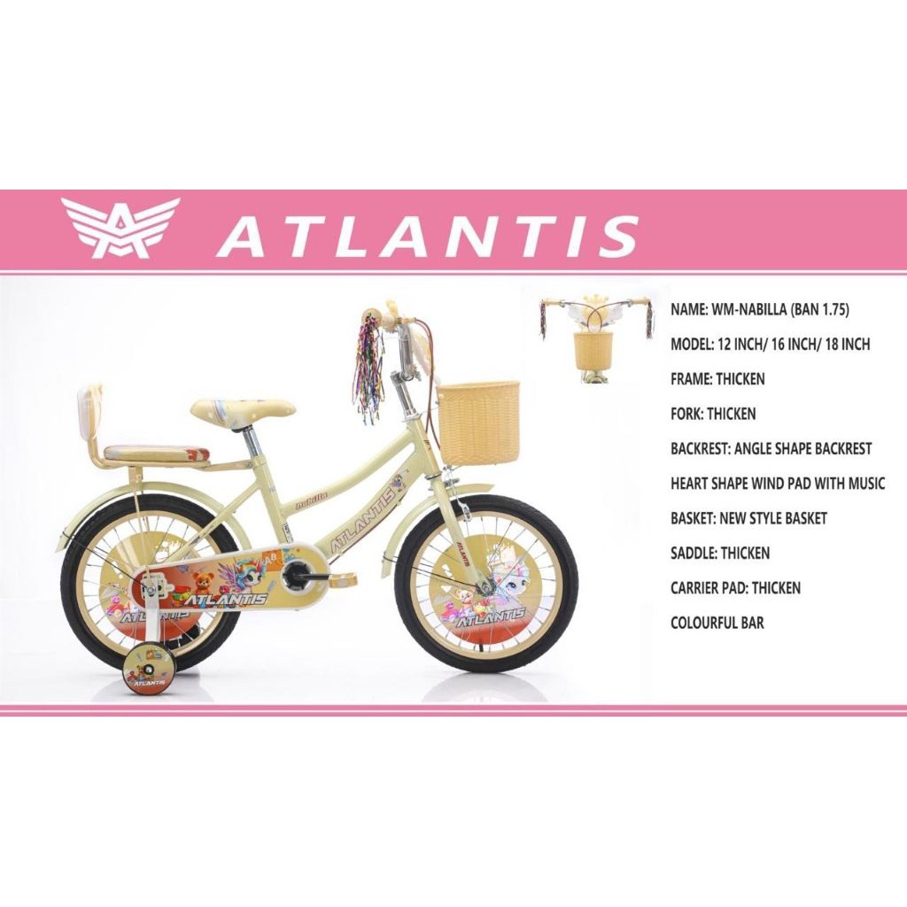 SEPEDA ANAK PEREMPUAN MINI 12, 16, 18 INCH ATLANTIS NABILLA