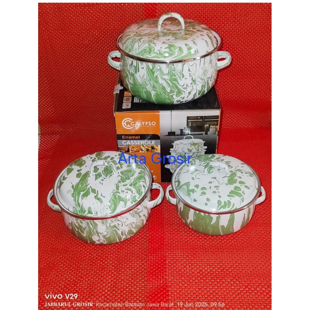 RUES.STORE Panci set Enamel Blirik 3 susun warna  hijau jadul