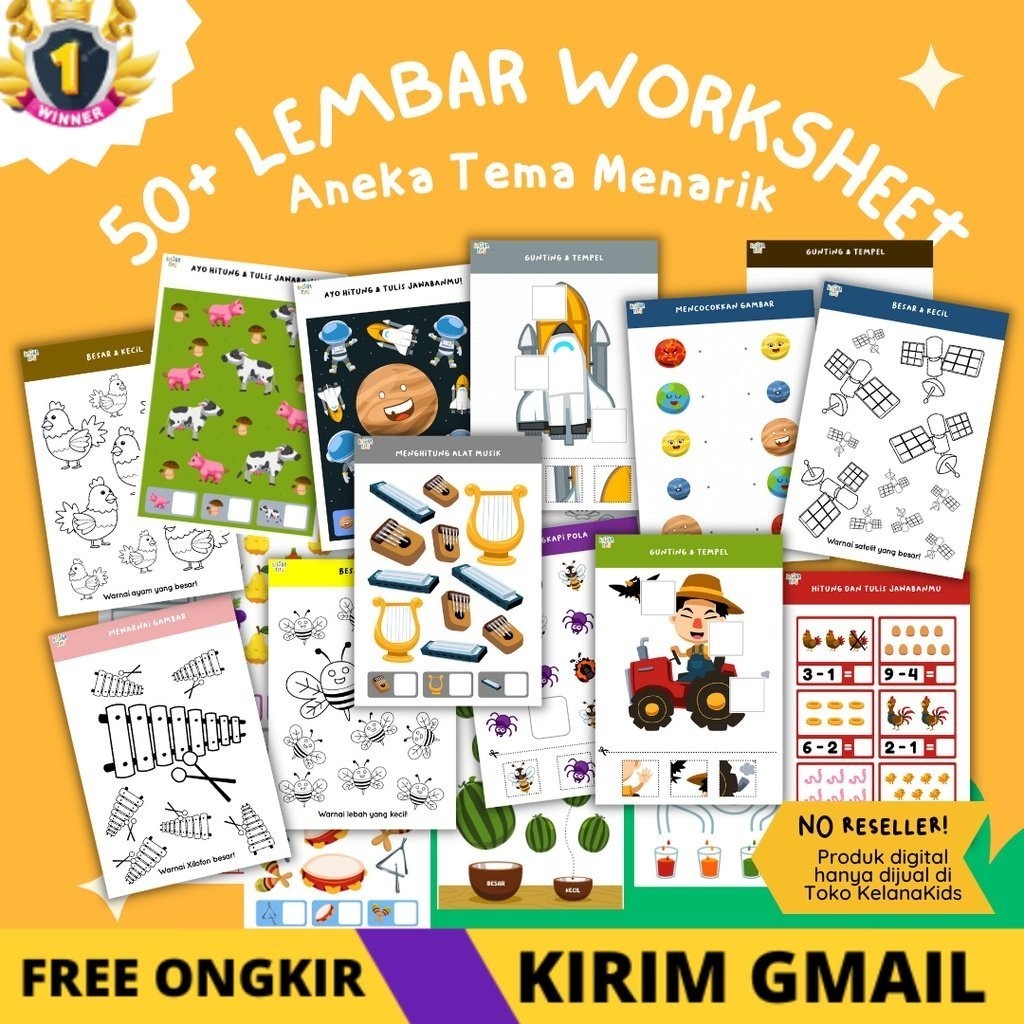 KS Worksheet Belajar Anak Aneka Tema Menarik - 60 Lembar Worksheet Anak PAUD TK Usia Dini (PDF)