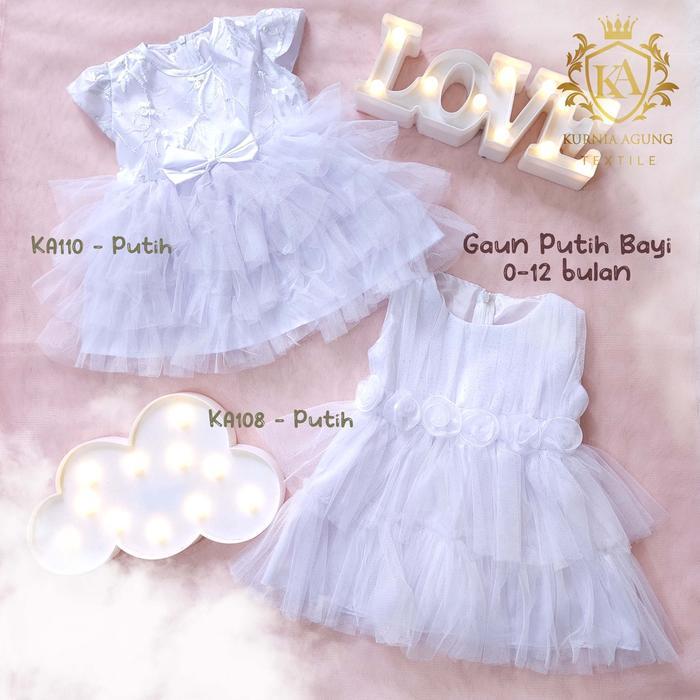 Gaun Bayi Warna Putih Perempuan 6 12 Bulan Dress Tulle Baby Aqiqah Baju Baptis Pesta Acara Kondangan