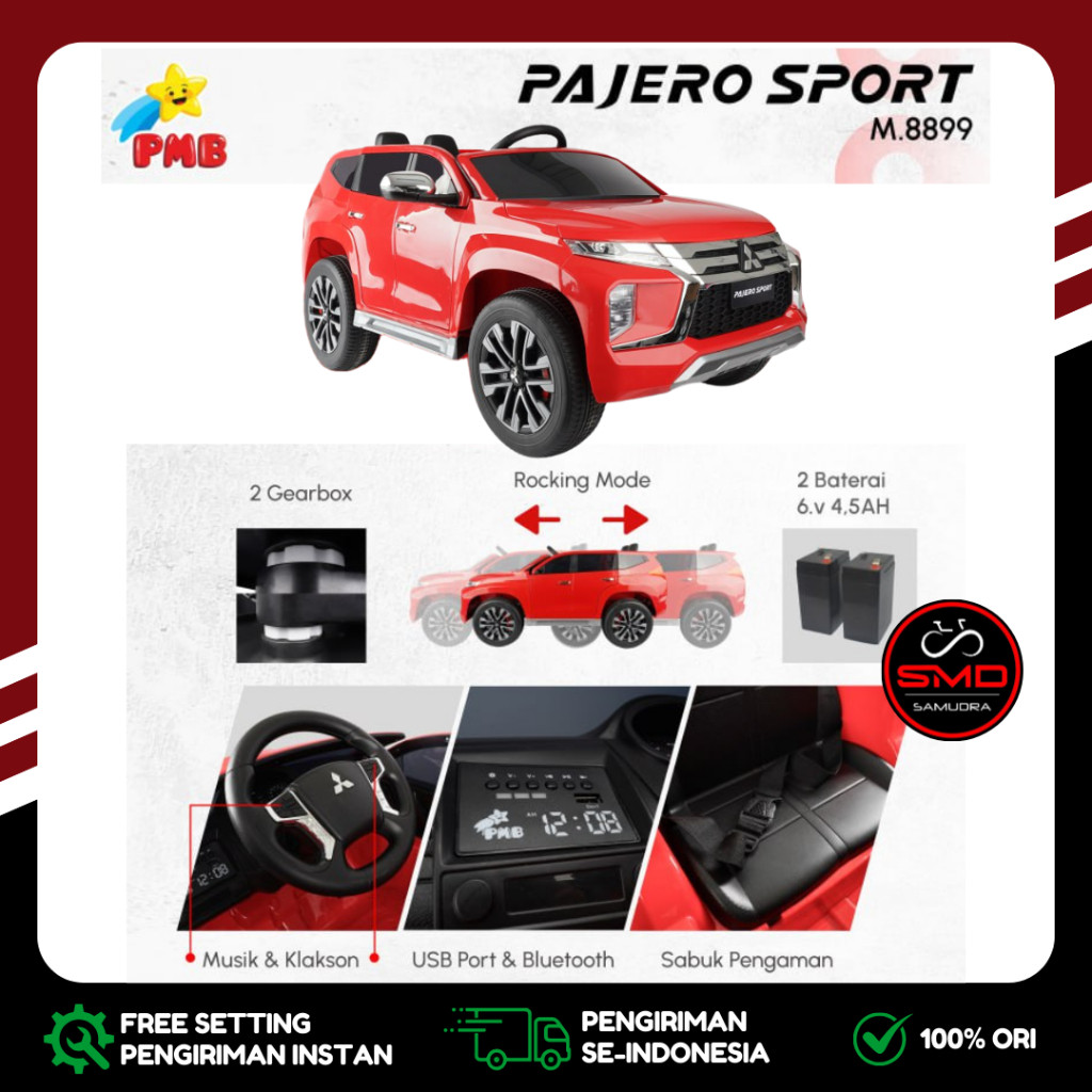 Mobil Aki Mainan Anak Cas Remote PMB 8899 Pajero 12V Murah BDG