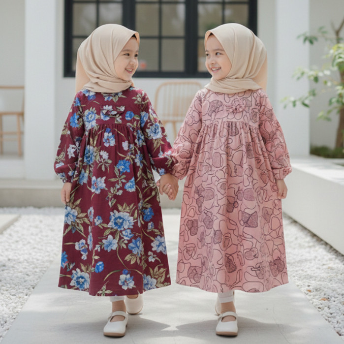 Gamis Anak 3–7 Tahun Katun Kahatex Premium–Gamis Anak SD Kelas 1 Katun Kahatex Adem & Nyaman Dipakai