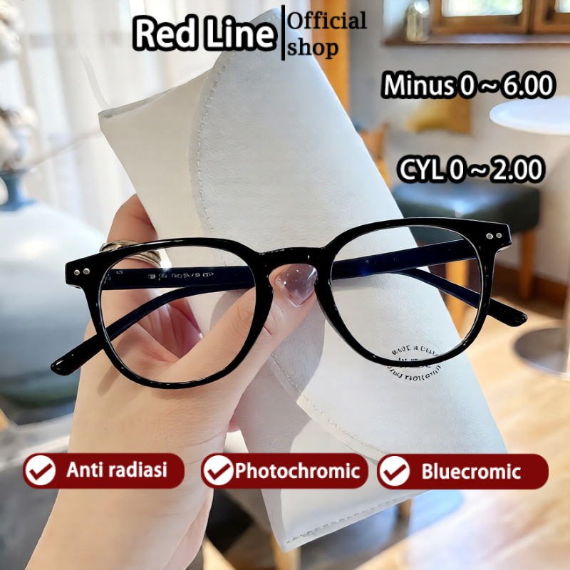 Red Line Kacamata Minus -1 -2 -3 -4 -5 -6 Lensa Wanita Pria Anti Radiasi Blueray Retro Leopard Squar