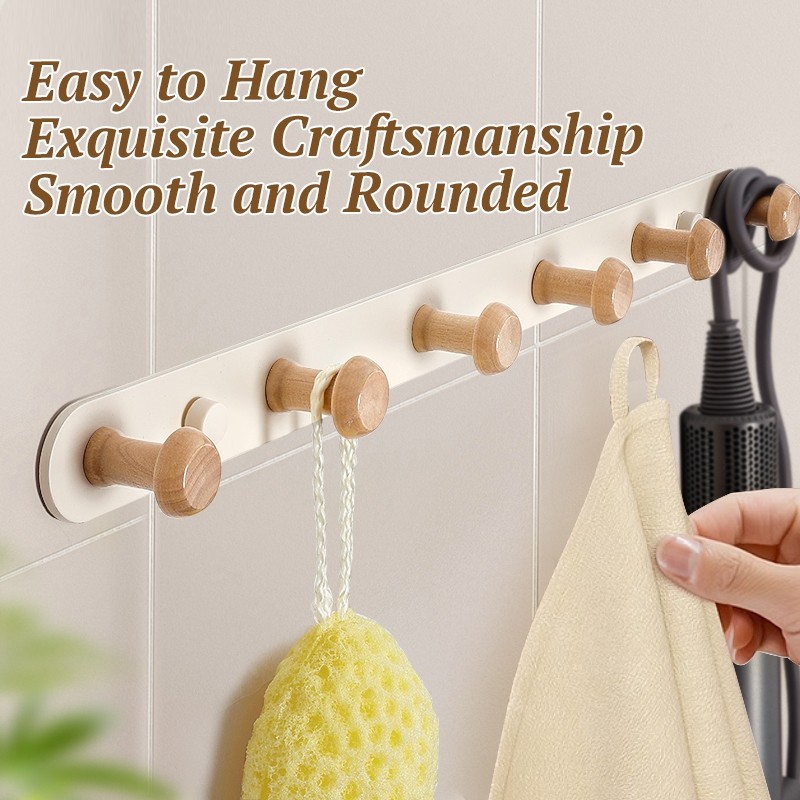 Gantungan Kapstok Hook Gantungan Aksen Kayu Alumunium Stainless Steel Anti Karat Kamar Mandi Toilet 