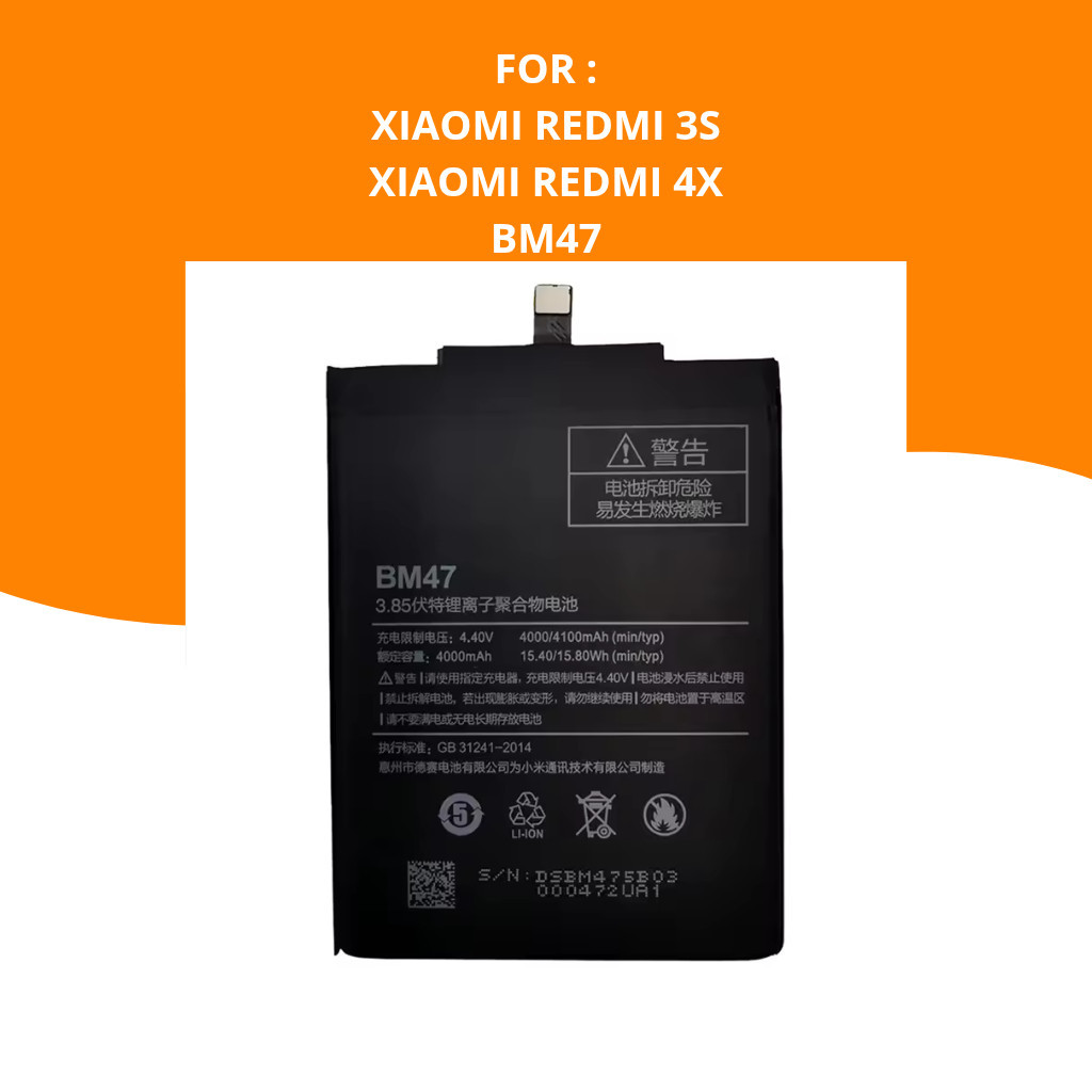Battery Baterai Xiaomi Redmi 3S Ori  Batre Xiaomi Redmi 4X Ori ( BM47 )  Battery Ori Non Garansi