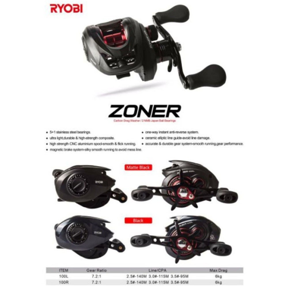 Reel Ryobi Zoner 100L/R Kerekan BC Pancingan Casting Baitcasting