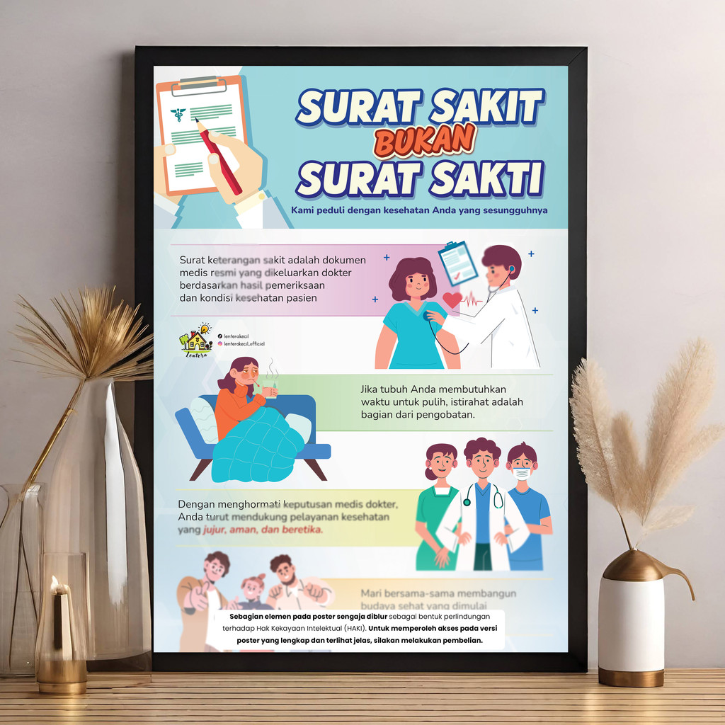 Poster SURAT SAKIT BUKAN SURAT SAKTI - Edukasi Kesehatan – Etika Medis, Kejujuran Pasien & Dasar Huk