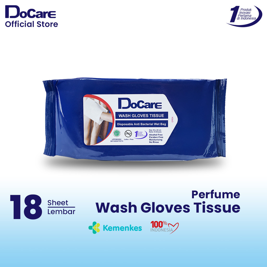 DoCare Wash Gloves 18 sheet Parfume / Washlap Tissue Basah Antiseptik Mandi Sekali Pakai Tanpa Bilas