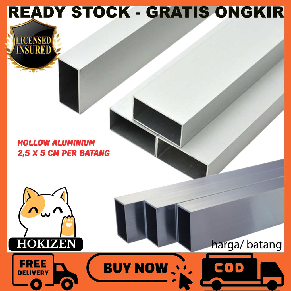 Aluminium Holo Jidar Hollow Almunium 1x2 Inch Ukuran Inci 2,5 x 5 cm Tebal Kuat Anti Patah Profil Ra