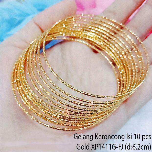 Gelang Keroncong Cantik Set 10pcs / Gelang Wanita Emas Imitasi Anti Karat Bracelets - Perak, Satu Uk