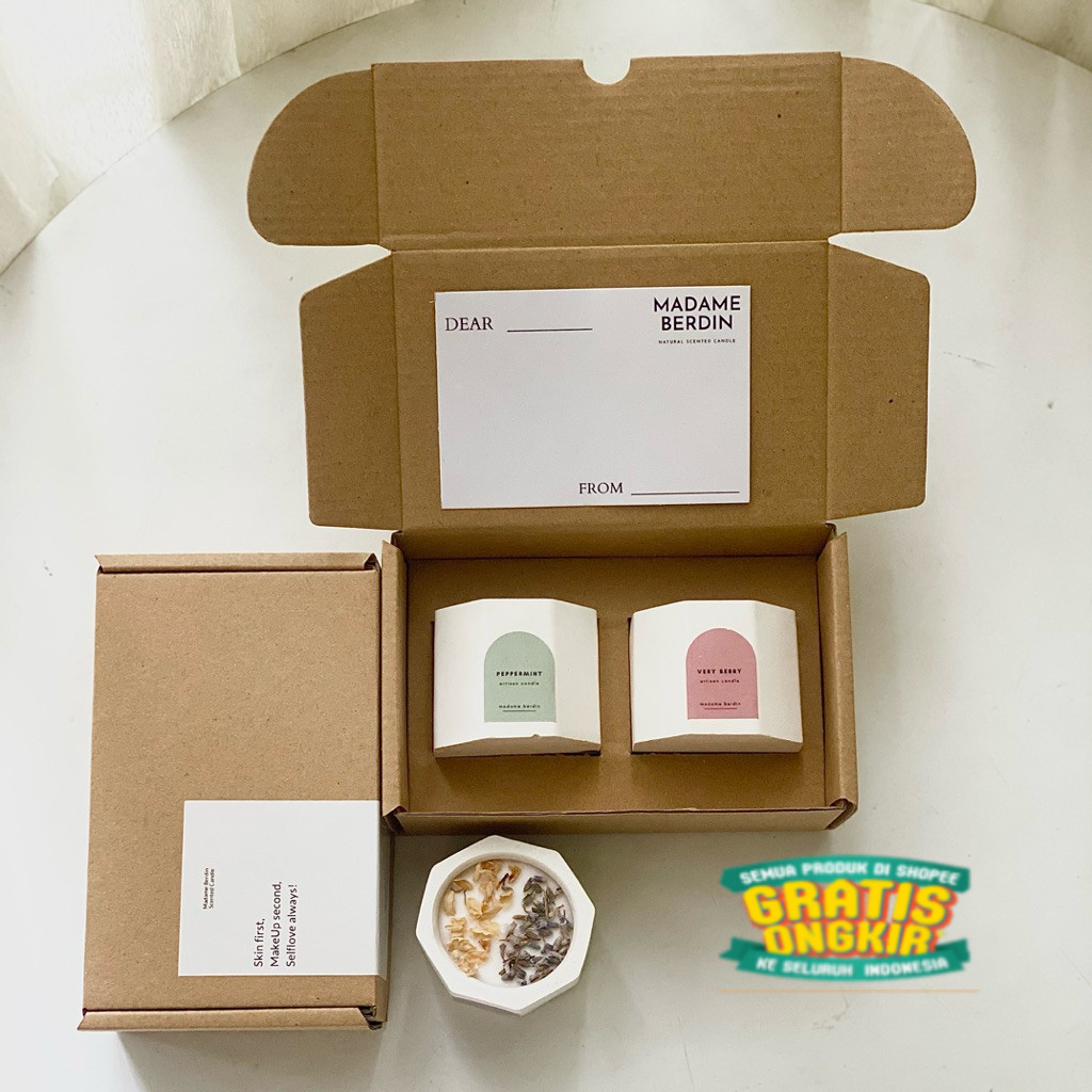 Giftset 2 Scented Candle by Madame Berdin | Hampers Lilin Aromaterapi Hexa | Simple Birthday Gift | 