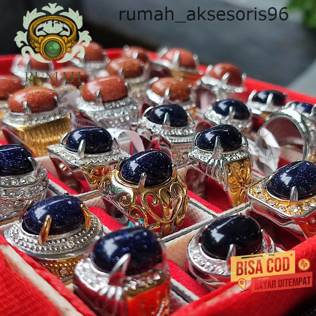 rumah_aksesoris. Cincin Pria Wanita Batu Akik Pasir Intan Mengkilap Kilau Warna Hitam & Coklat - Rin
