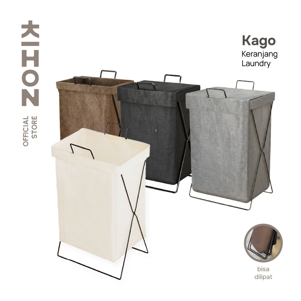 KIHON KAGO Keranjang Laundry Lipat Minimalis Dapat Dilipat Dilengkapi Rangka Besi Penyangga