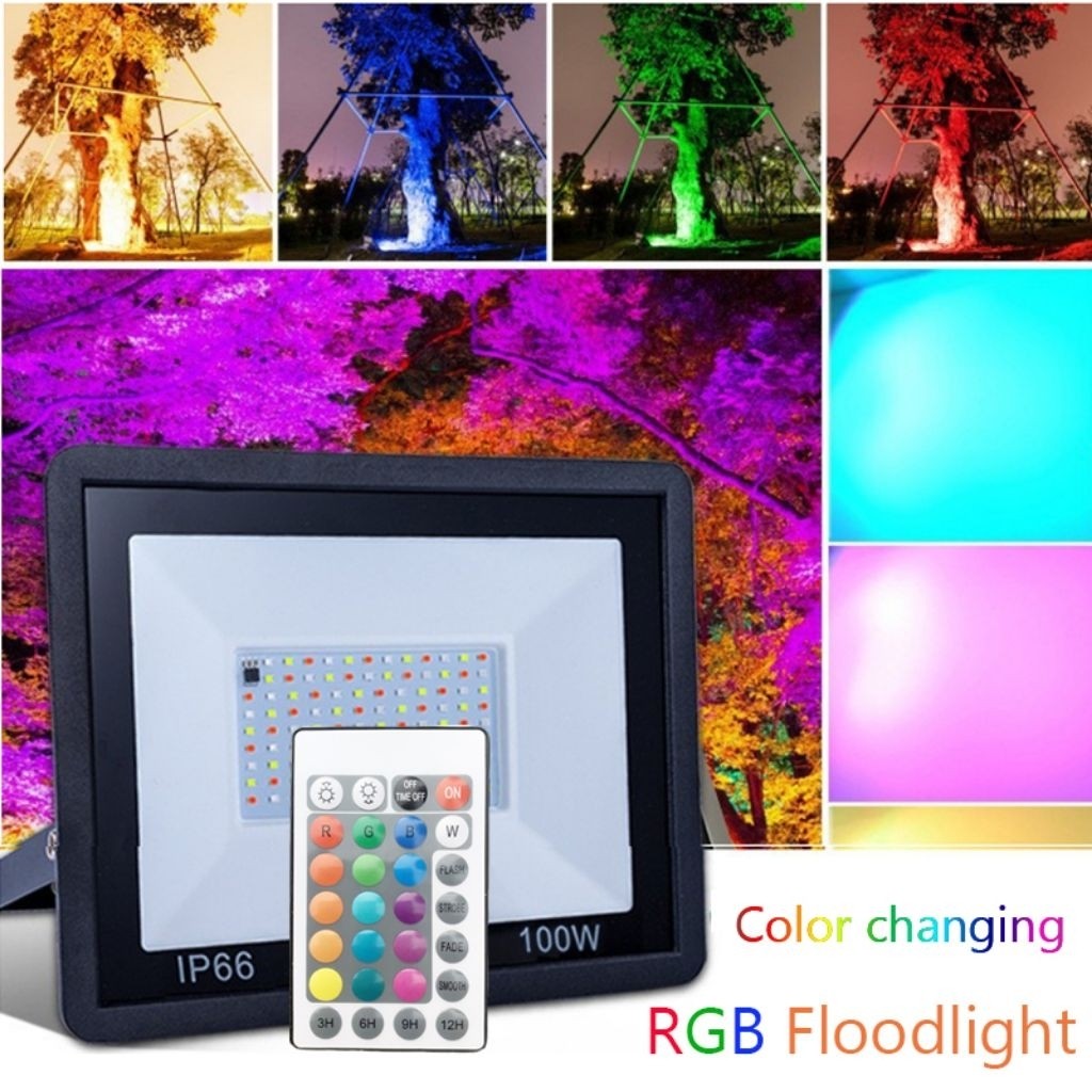 Lampu Sorot Tembak RGB Warna Warni Remote Kap Sorot Led RGB EMICO Lampu Taman Outdoor Warna Warni