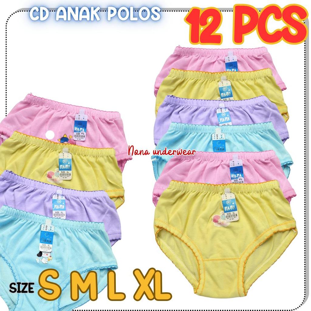 12 PCS CD ANAK CEWEK POLOS CELANA DALAM ANAK PEREMPUAN BAHAN KATUN BEST SELLER NONA UNDERWEAR