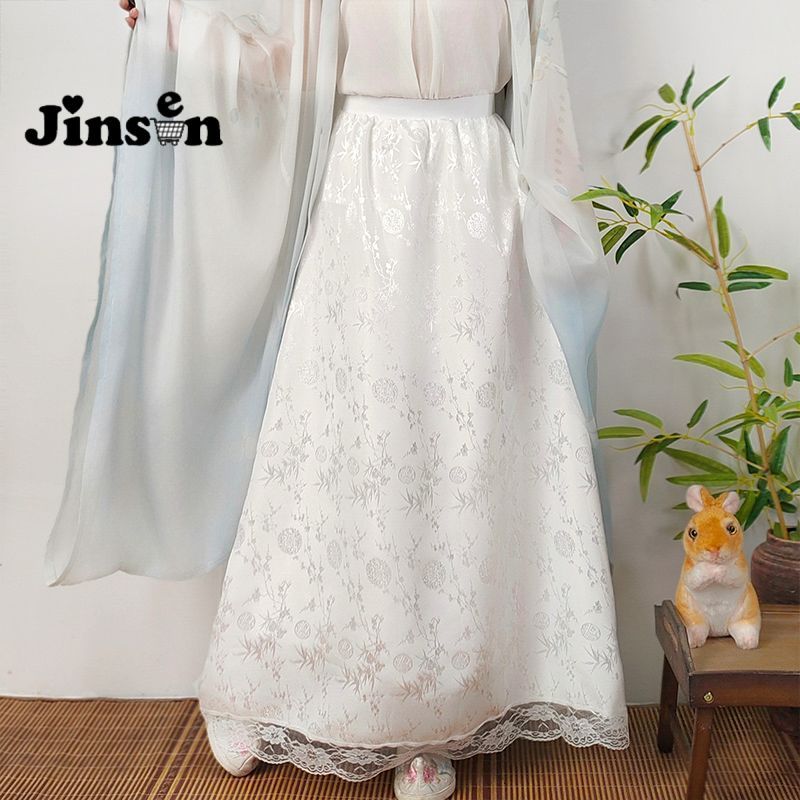 [JinSen] Rok Dalaman Hanfu Cheongsam Wanita Berbahan Renda Jacquard Putih Anti-terbuka