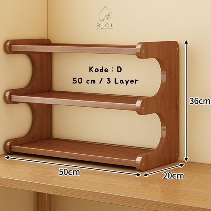 Blou Rak Kayu Aesthetic Estetik Kitchen rack seasoning storage rack rak kayu bambu gelas bumbu dapur