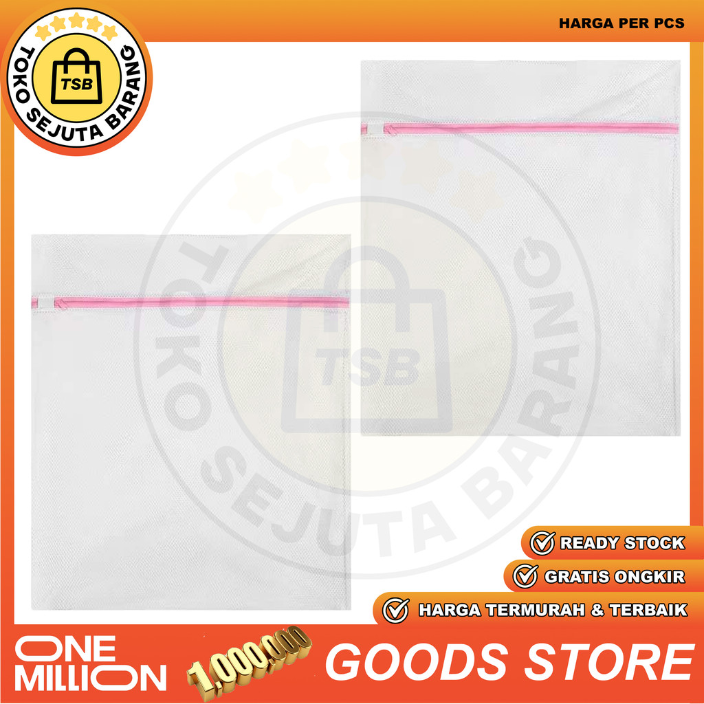Laundry Bag Jaring Ukuran 40x50 Cm Kantong Pakaian Mesin Cuci Travel Nylon Resleting Hidden Kancing 
